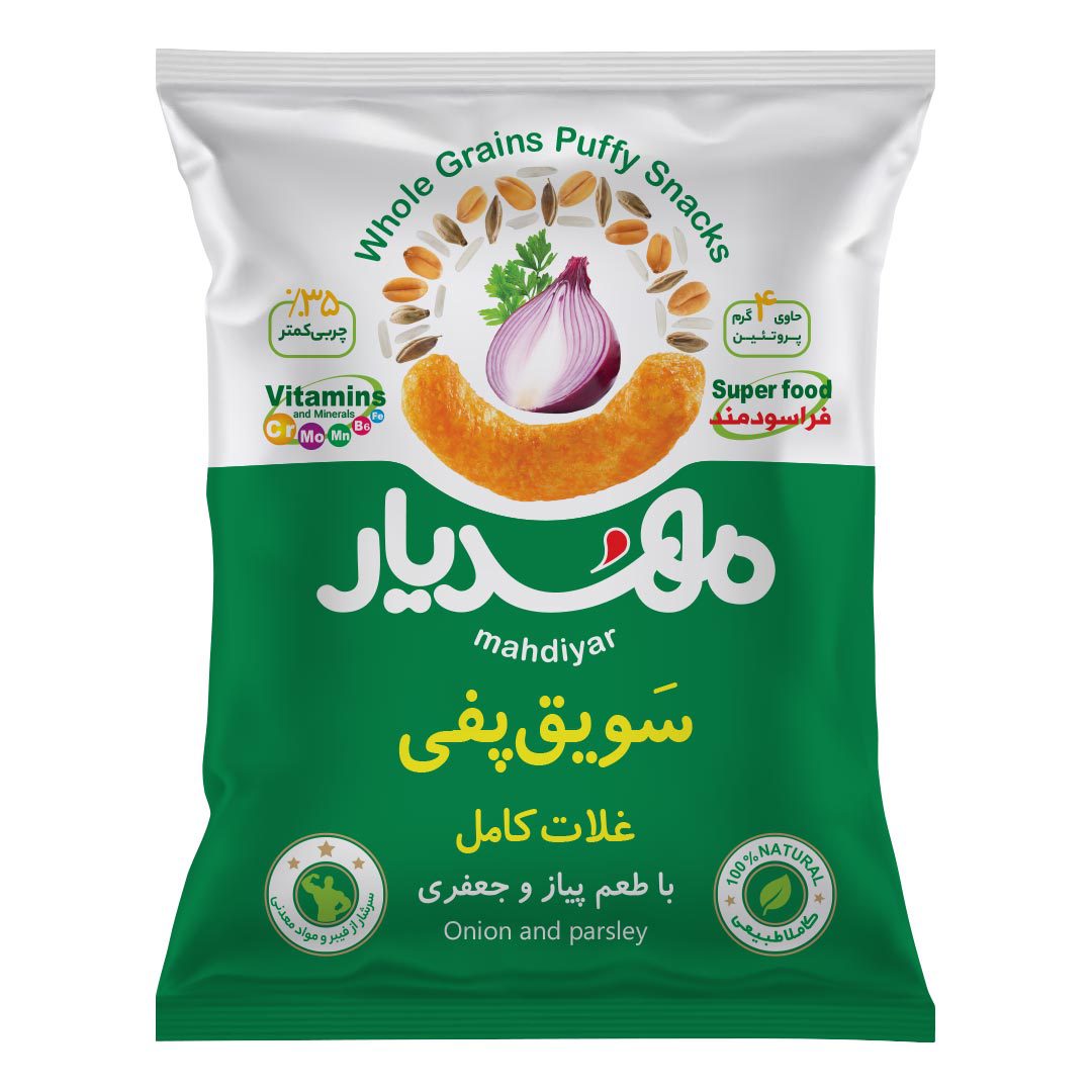 سویق پفی غلات کامل مهدیار با طعم پیاز و جعفری